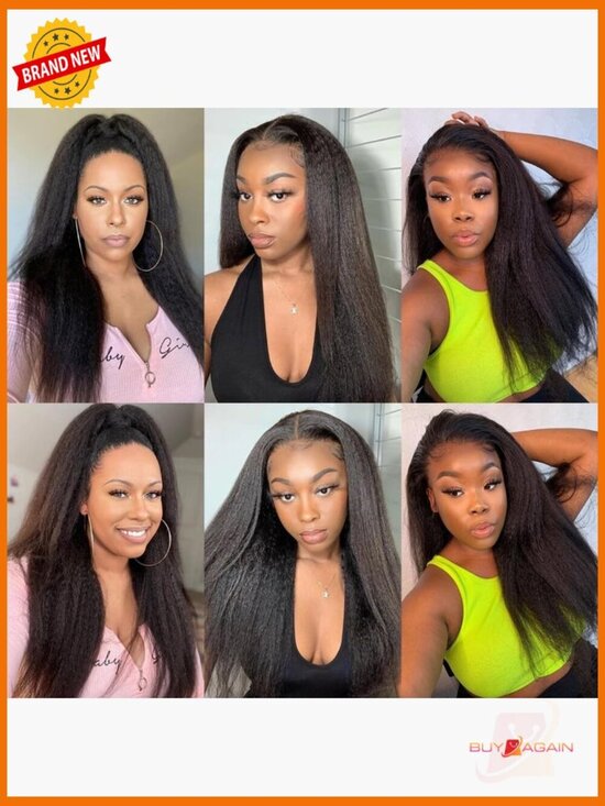 13x4 Lace Front Wig, 16 Inch, 180% Density Human Hair, Kinky Straight main image 5